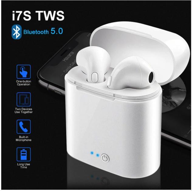 চার্জিং কেস সহ i7s tws ওয়্যারলেস ব্লুটুথ ইয়ারবাড-সাদা